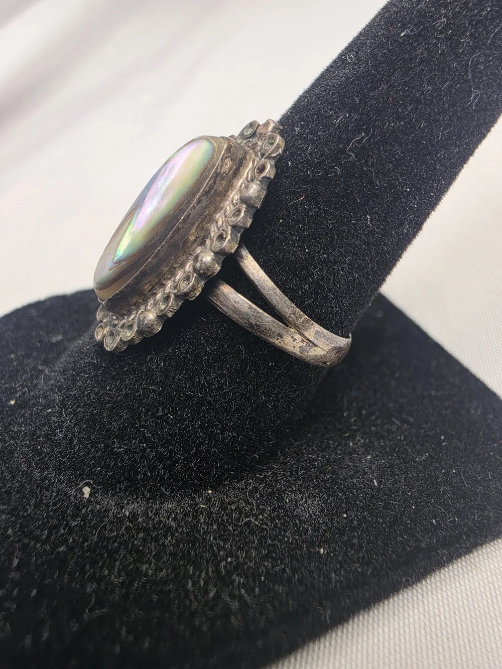 Vintage Sterling Silver Abalone Oval Ring, SZ 6.75
